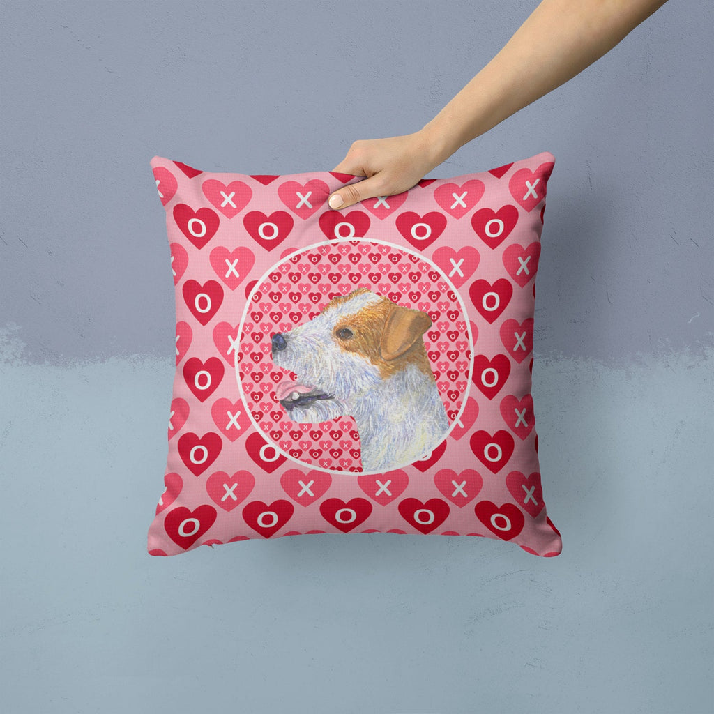 Jack Russell Terrier Hearts Love and Valentine's Day Portrait Decorative Throw Pillow 14x14 Indoor Outdoor Accent Cushion, Fabric Cover with Insert for Sofa, Bed, Porch & Living Room