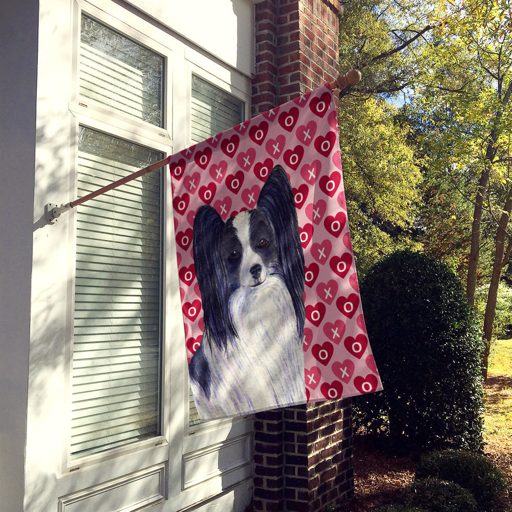 Papillon Hearts Love and Valentine's Day Portrait House Flag 28x40 Porch Sleeve Pole Decorative Outside Yard Banner Artwork Wall Hanging, Polyester
