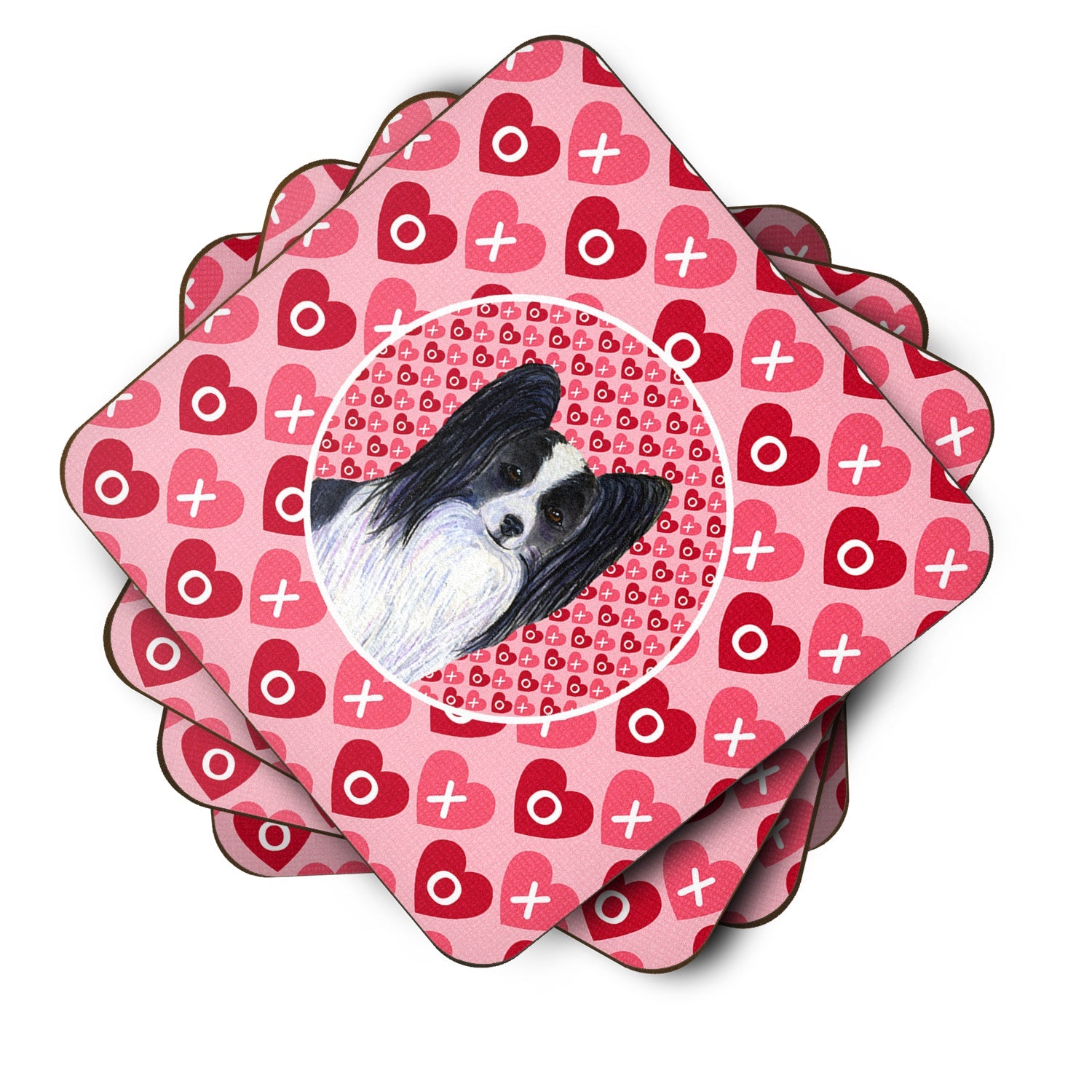Papillon Hearts Love and Valentine's Day Portrait Foam Coasters Set of 4 Cup Coasters for Indoor Outdoor, Tabletop Protection, Anti Slip, Mouse pad Material