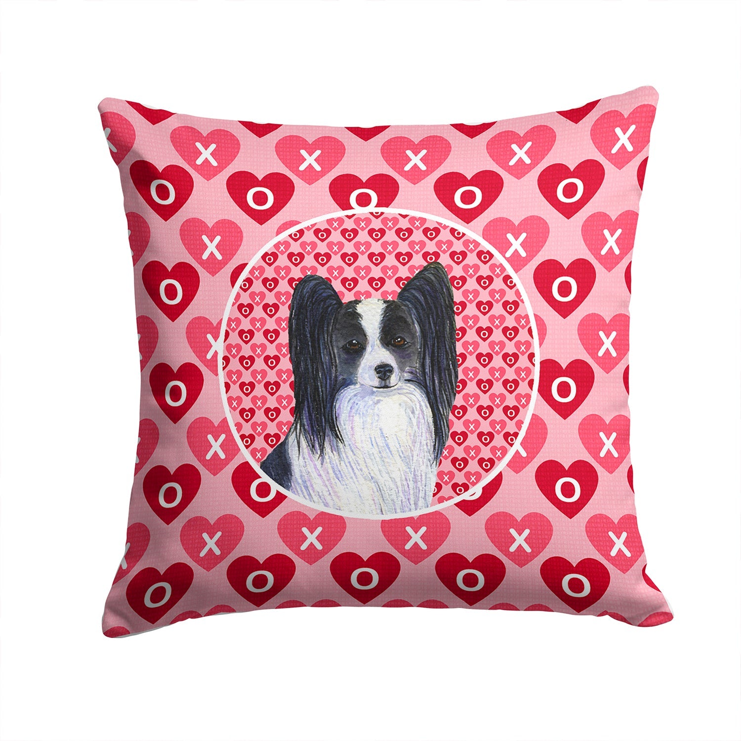 Papillon Hearts Love and Valentine's Day Portrait Decorative Throw Pillow 14x14 Indoor Outdoor Accent Cushion, Fabric Cover with Insert for Sofa, Bed, Porch & Living Room