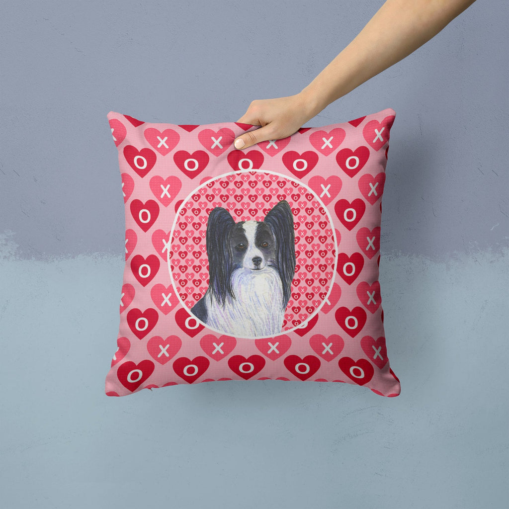 Papillon Hearts Love and Valentine's Day Portrait Decorative Throw Pillow 14x14 Indoor Outdoor Accent Cushion, Fabric Cover with Insert for Sofa, Bed, Porch & Living Room