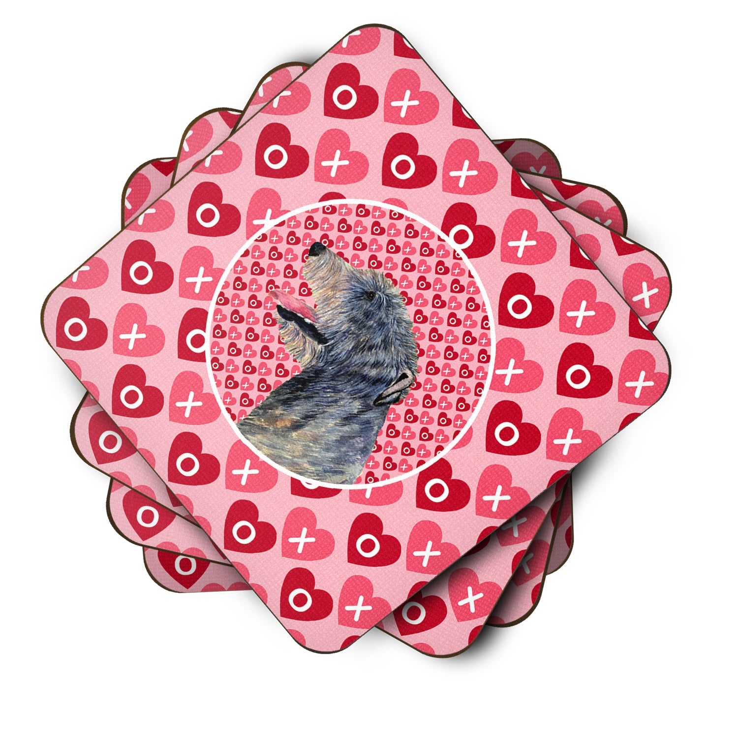 Irish Wolfhound Hearts Love and Valentine's Day Portrait Foam Coasters Set of 4 Cup Coasters for Indoor Outdoor, Tabletop Protection, Anti Slip, Mouse pad Material