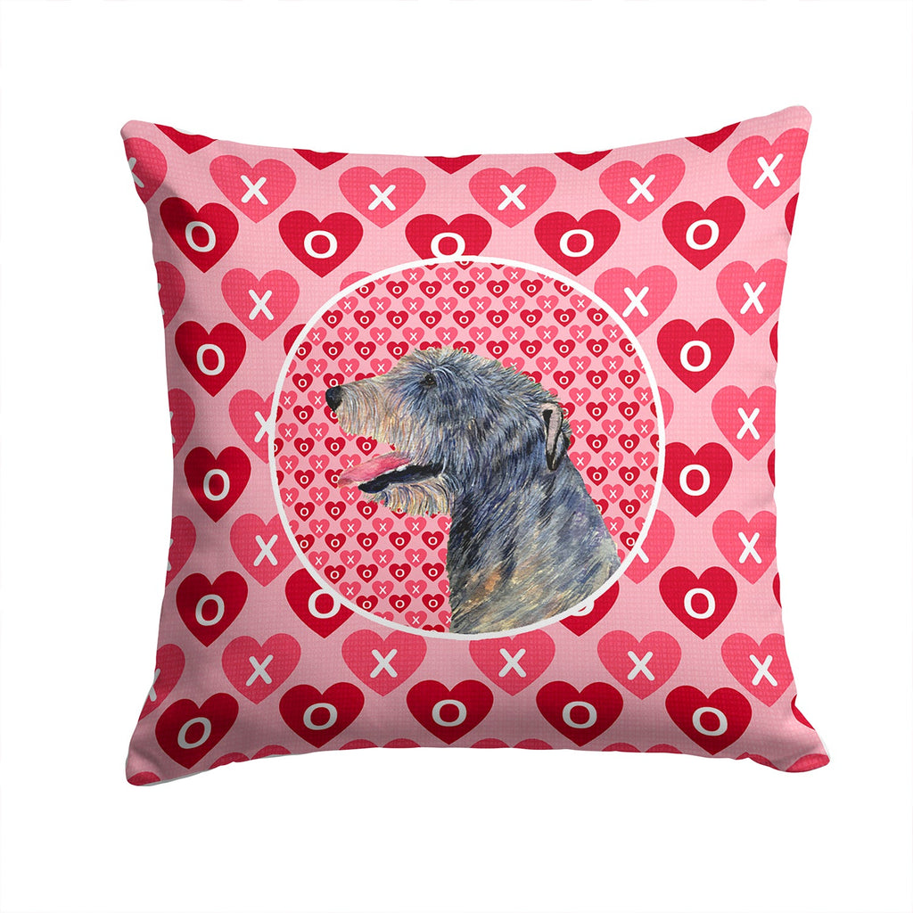 Irish Wolfhound Hearts Love and Valentine's Day Portrait Decorative Throw Pillow 14x14 Indoor Outdoor Accent Cushion, Fabric Cover with Insert for Sofa, Bed, Porch & Living Room