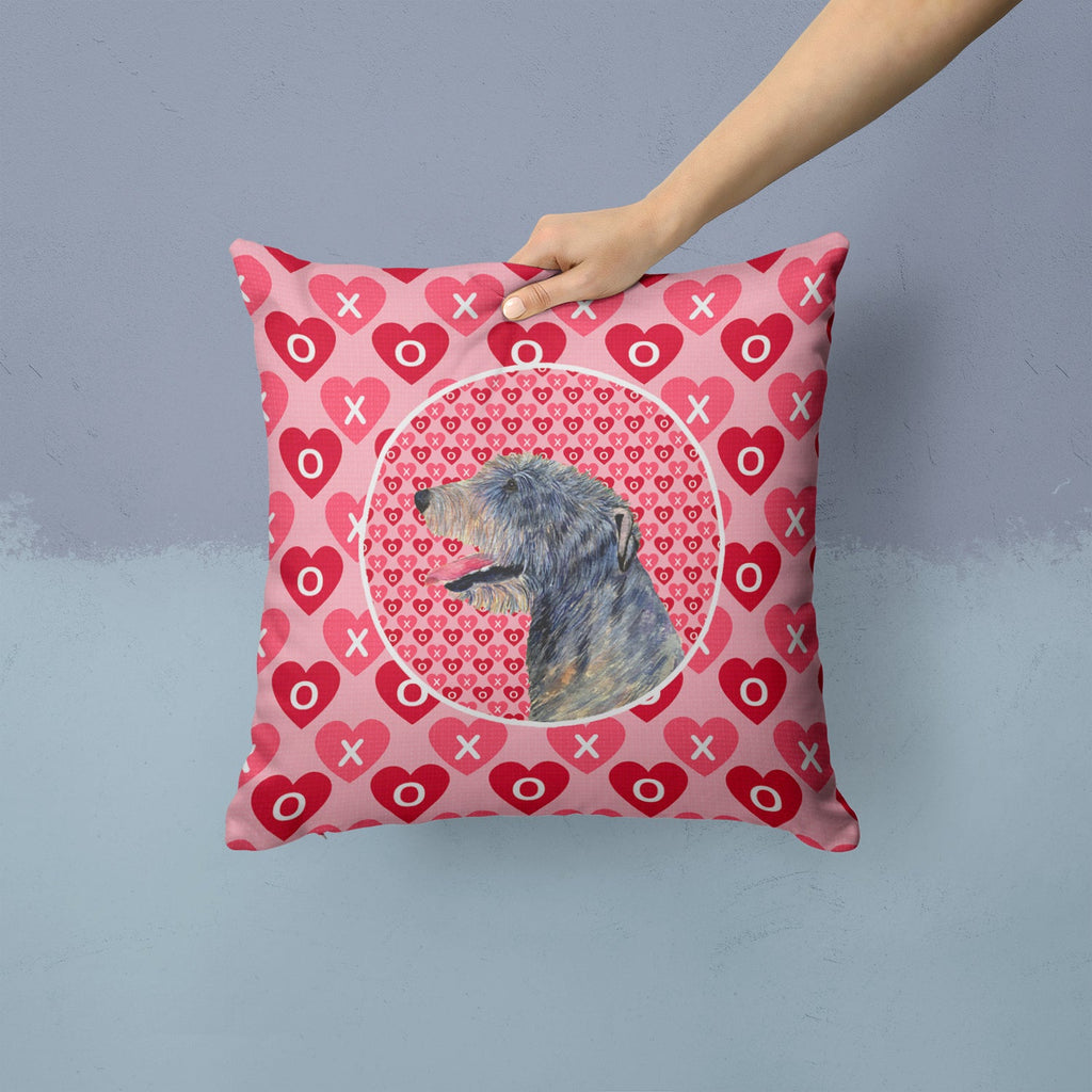 Irish Wolfhound Hearts Love and Valentine's Day Portrait Decorative Throw Pillow 14x14 Indoor Outdoor Accent Cushion, Fabric Cover with Insert for Sofa, Bed, Porch & Living Room