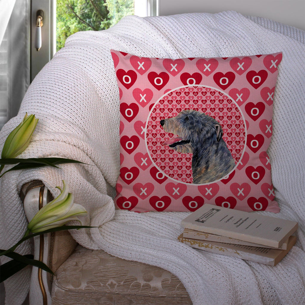 Irish Wolfhound Hearts Love and Valentine's Day Portrait Decorative Throw Pillow 14x14 Indoor Outdoor Accent Cushion, Fabric Cover with Insert for Sofa, Bed, Porch & Living Room