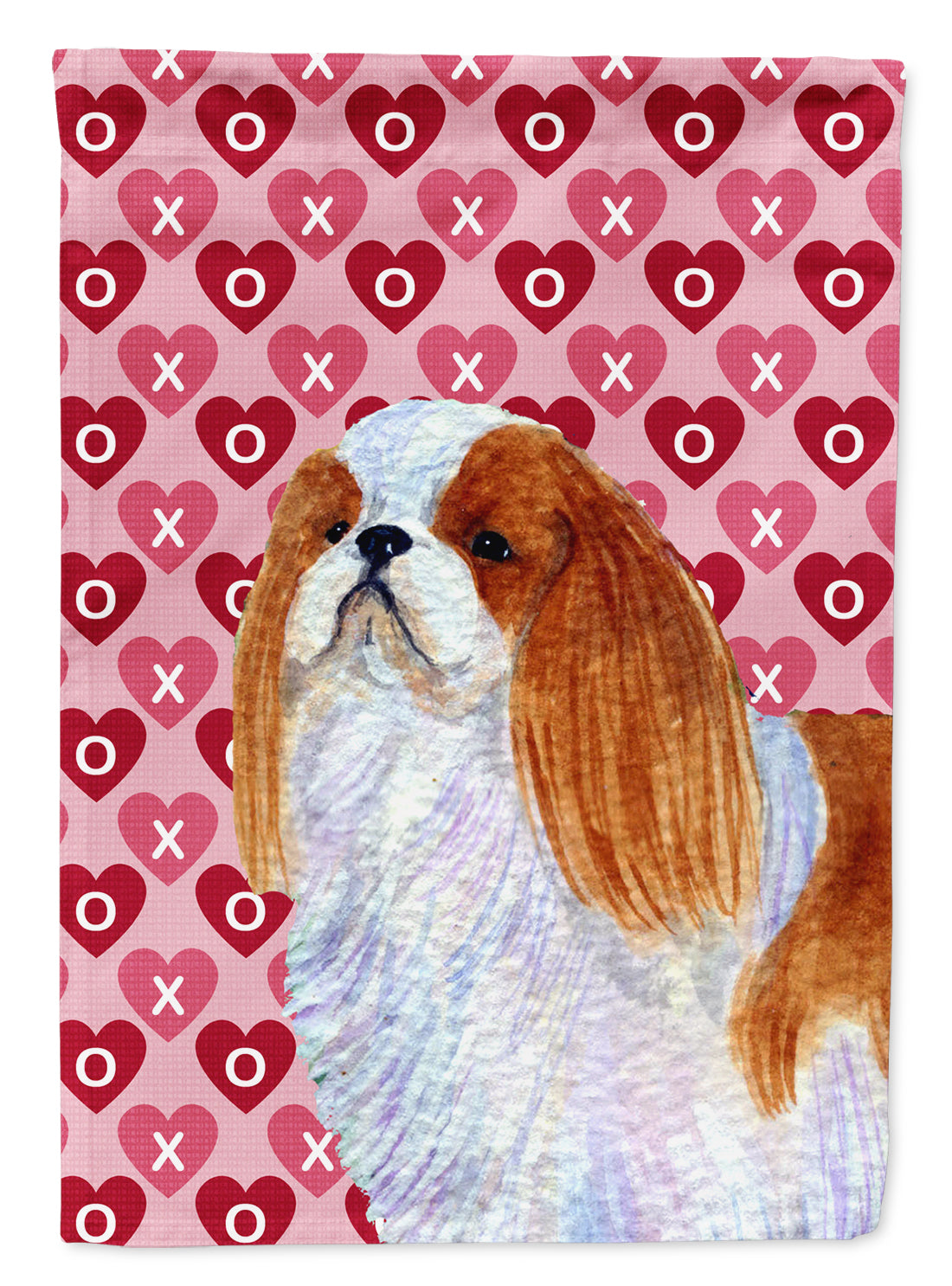 English Toy Spaniel Hearts Love and Valentine's Day Portrait House Flag 28x40 Porch Sleeve Pole Decorative Outside Yard Banner Artwork Wall Hanging, Polyester