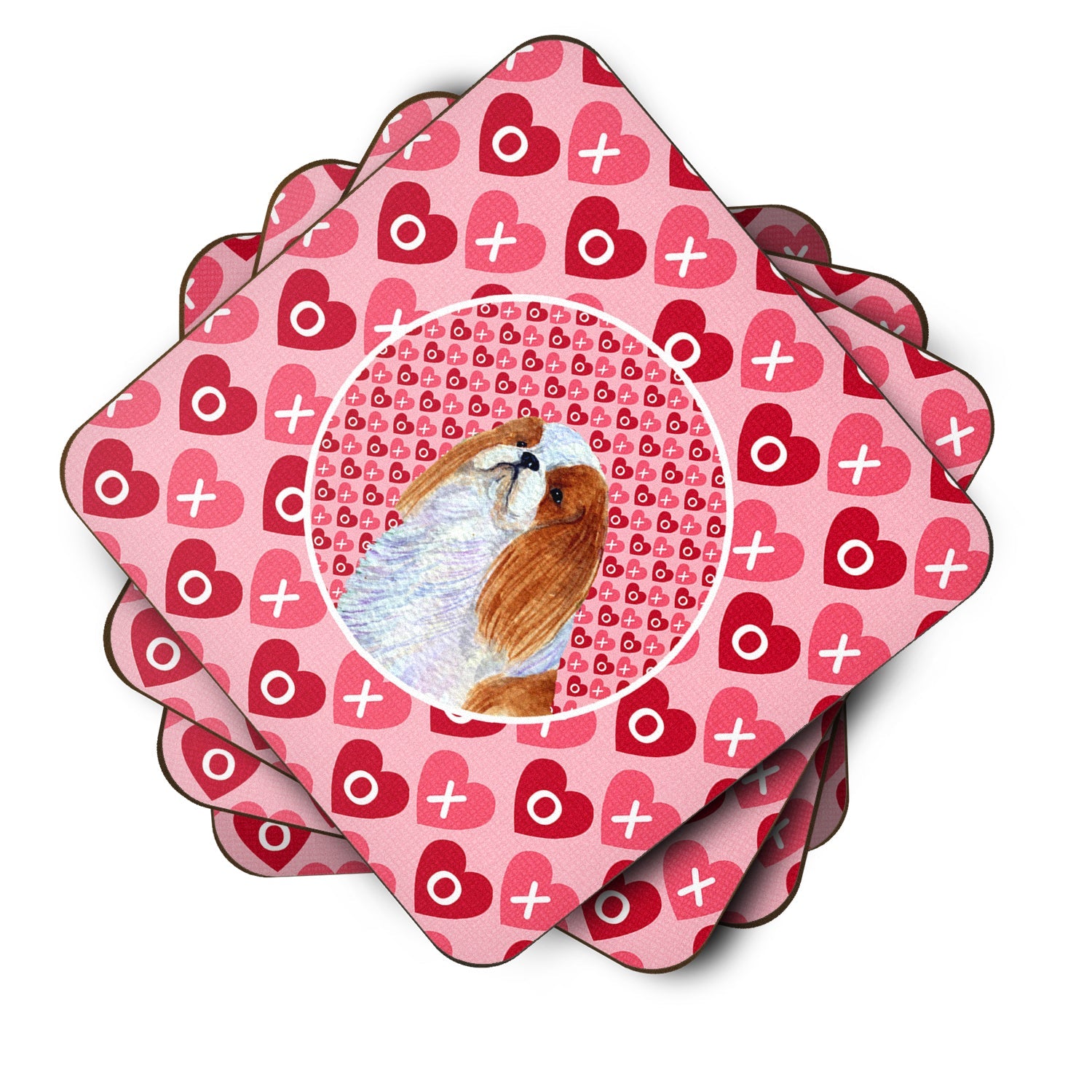English Toy Spaniel Hearts Love and Valentine's Day Portrait Foam Coasters Set of 4 Cup Coasters for Indoor Outdoor, Tabletop Protection, Anti Slip, Mouse pad Material
