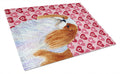 English Toy Spaniel Hearts Love and Valentine's Day Portrait Cutting Board Tempered Glass Kitchen Cutting Surface, Heat Resistant Chopping, Non-Slip Feet, Food Prep & Serving