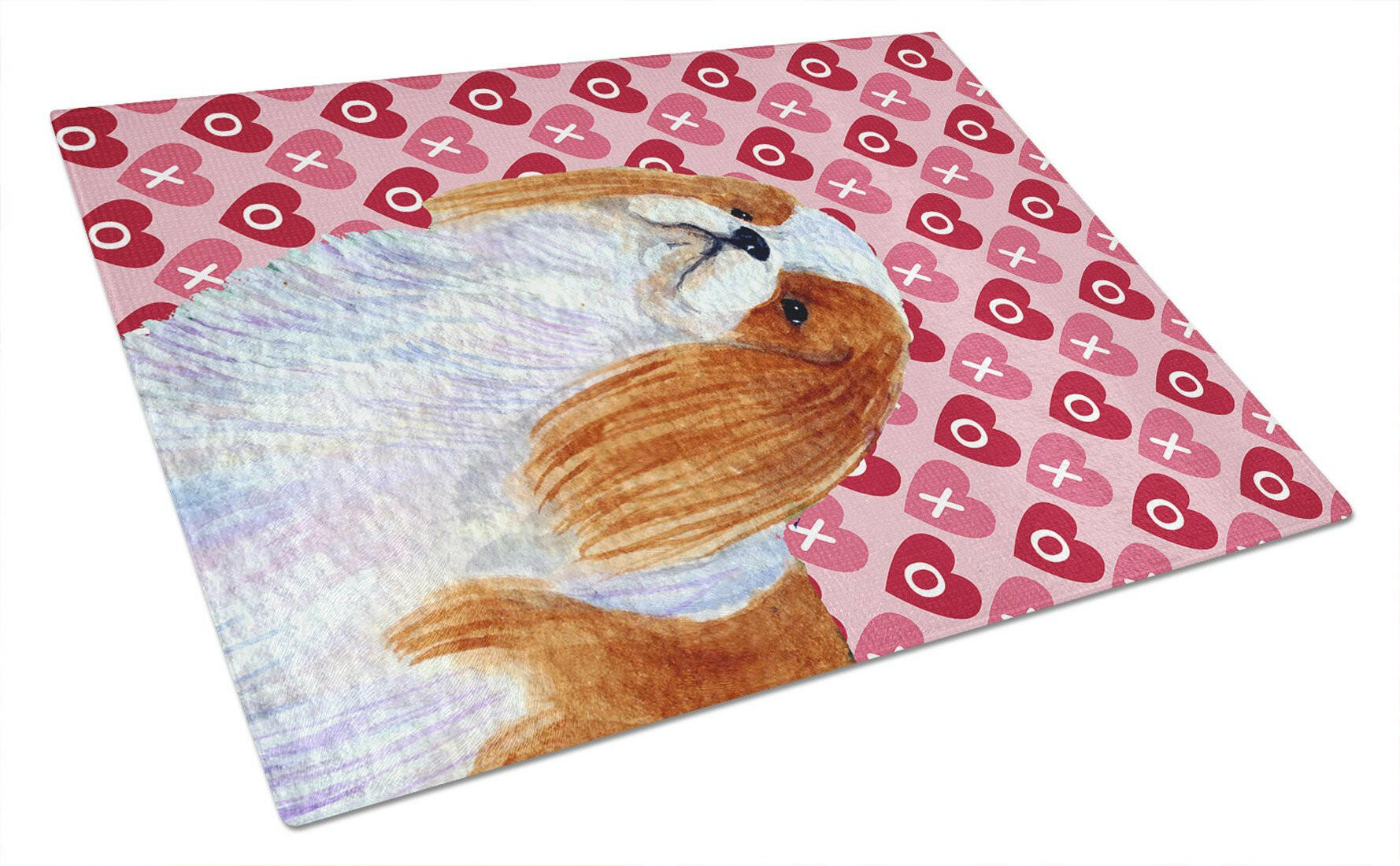 English Toy Spaniel Hearts Love and Valentine's Day Portrait Cutting Board Tempered Glass Kitchen Cutting Surface, Heat Resistant Chopping, Non-Slip Feet, Food Prep & Serving