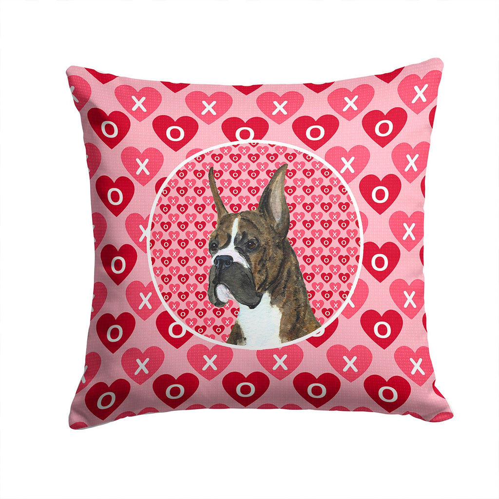 Boxer Hearts Love and Valentine's Day Portrait Decorative Throw Pillow 14x14 Indoor Outdoor Accent Cushion, Fabric Cover with Insert for Sofa, Bed, Porch & Living Room
