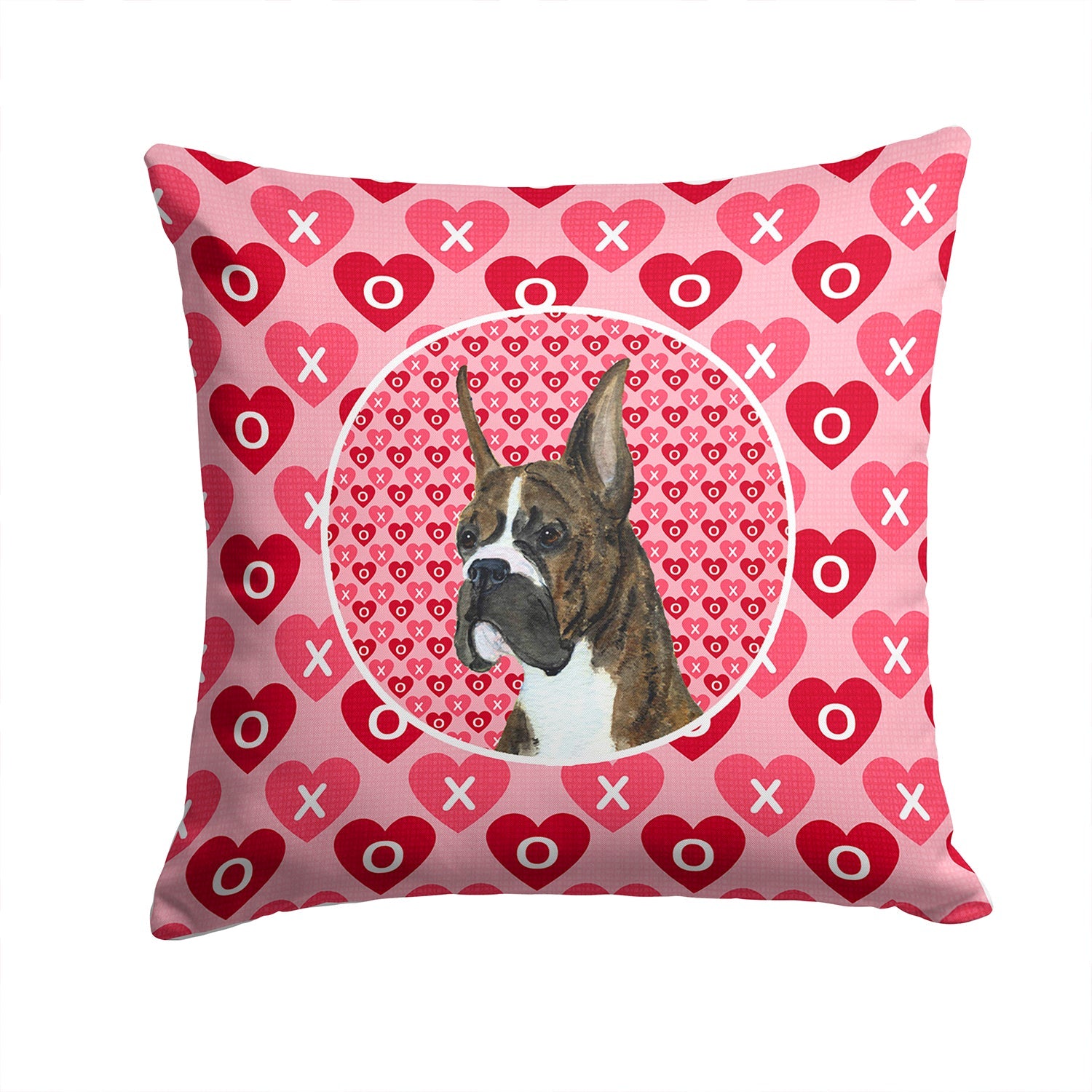 Boxer Hearts Love and Valentine's Day Portrait Decorative Throw Pillow 14x14 Indoor Outdoor Accent Cushion, Fabric Cover with Insert for Sofa, Bed, Porch & Living Room