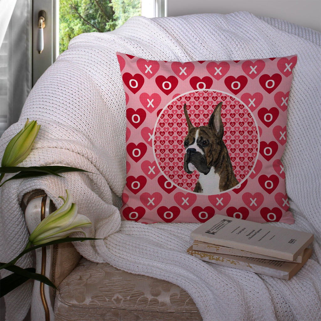 Boxer Hearts Love and Valentine's Day Portrait Decorative Throw Pillow 14x14 Indoor Outdoor Accent Cushion, Fabric Cover with Insert for Sofa, Bed, Porch & Living Room