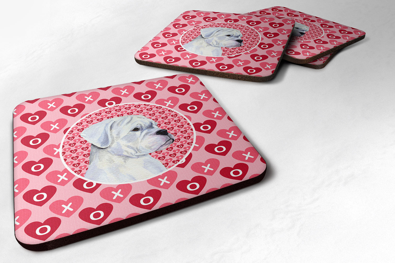 Boxer Hearts Love and Valentine's Day Portrait Foam Coasters Set of 4 Cup Coasters for Indoor Outdoor, Tabletop Protection, Anti Slip, Mouse pad Material