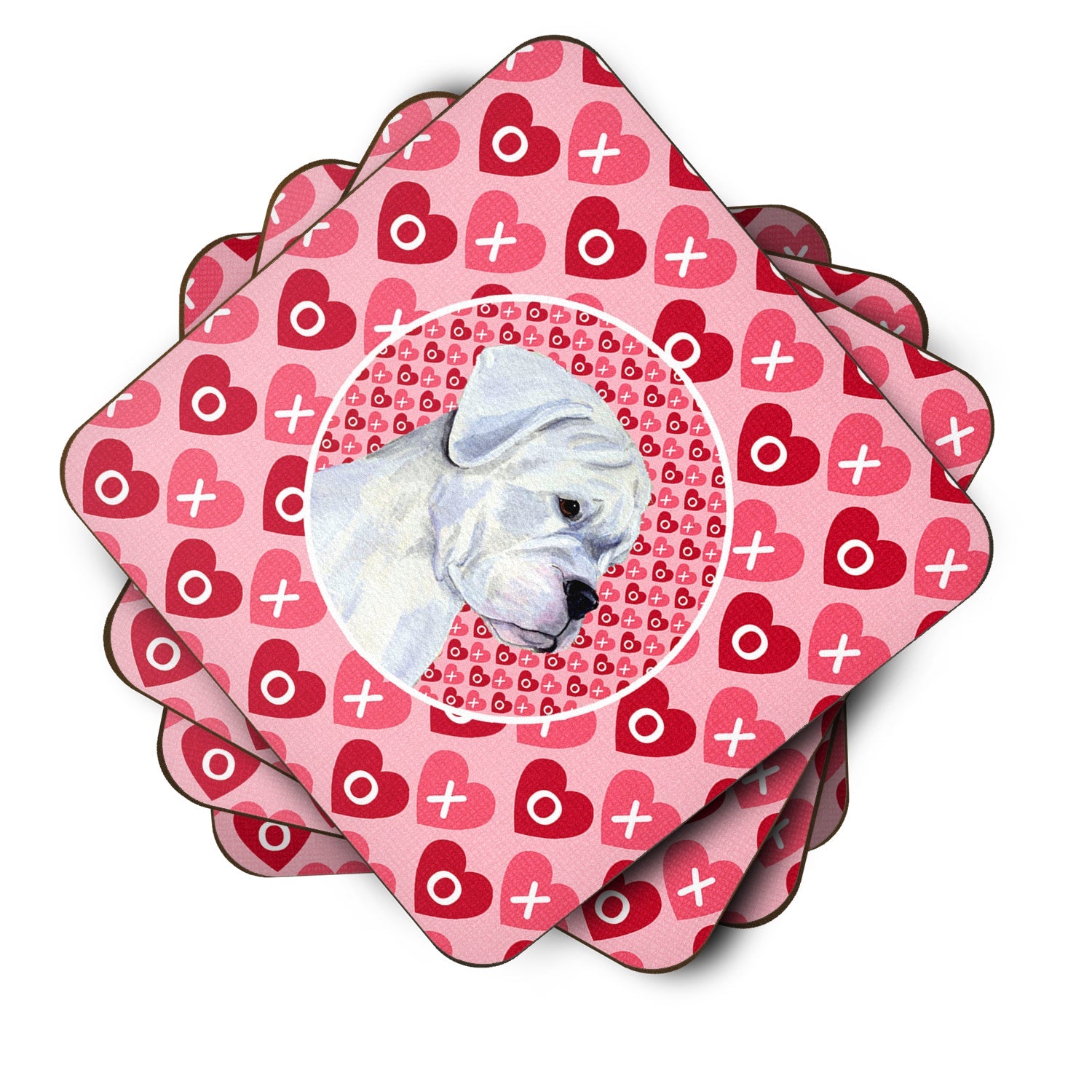 Boxer Hearts Love and Valentine's Day Portrait Foam Coasters Set of 4 Cup Coasters for Indoor Outdoor, Tabletop Protection, Anti Slip, Mouse pad Material