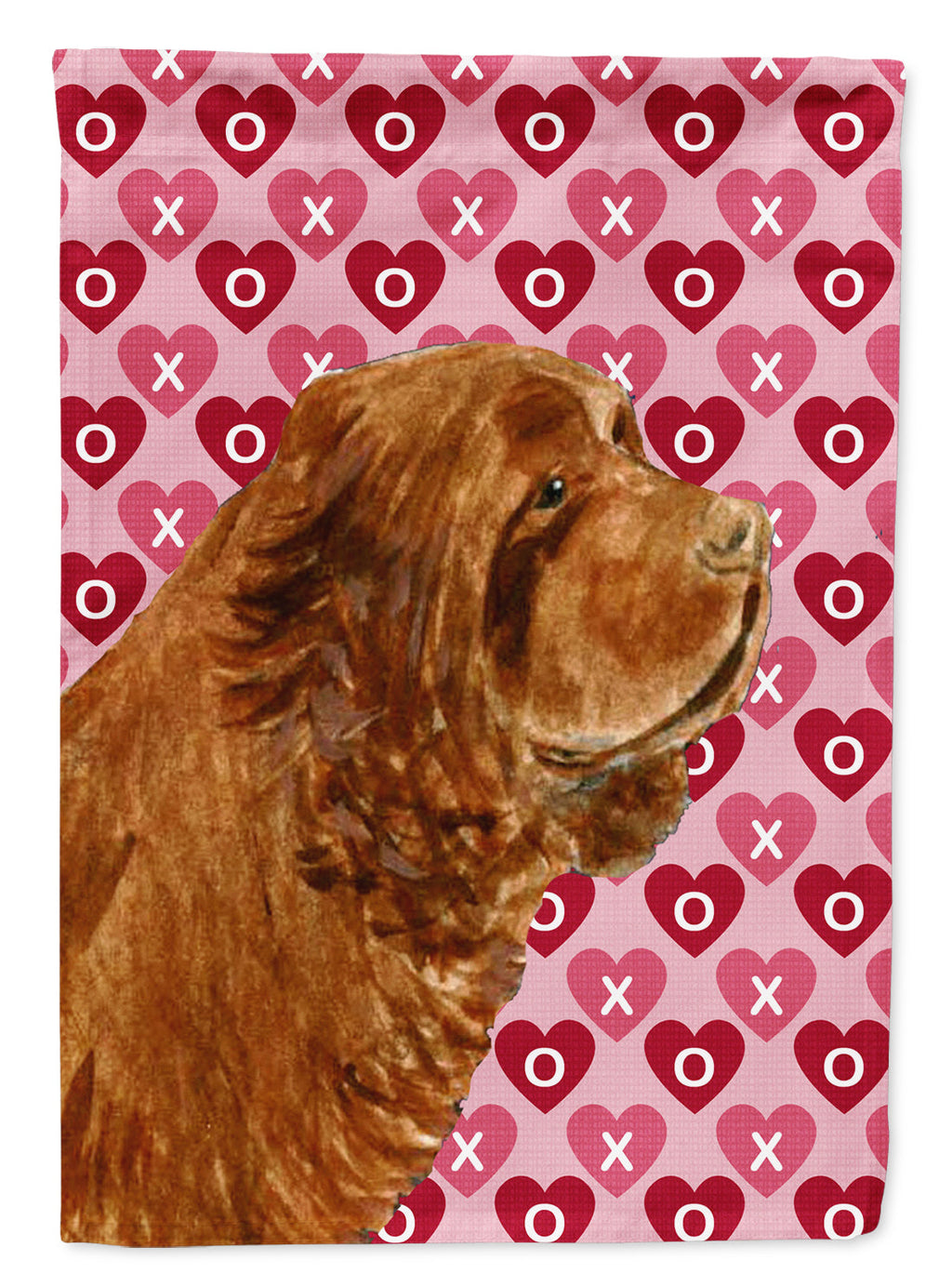 Sussex Spaniel Hearts Love Valentine's Day House Flag 28x40 Porch Sleeve Pole Decorative Outside Yard Banner Artwork Wall Hanging, Polyester
