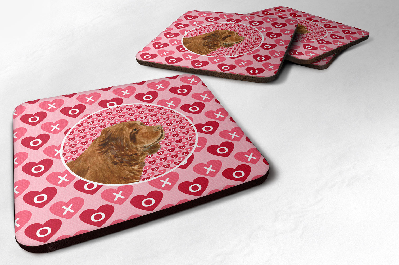 Sussex Spaniel Hearts Love Valentine's Day Foam Coasters Set of 4 Cup Coasters for Indoor Outdoor, Tabletop Protection, Anti Slip, Mouse pad Material