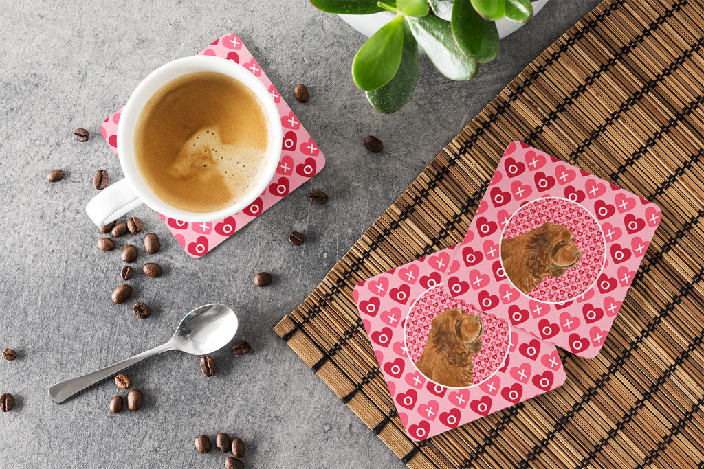 Sussex Spaniel Hearts Love Valentine's Day Foam Coasters Set of 4 Cup Coasters for Indoor Outdoor, Tabletop Protection, Anti Slip, Mouse pad Material
