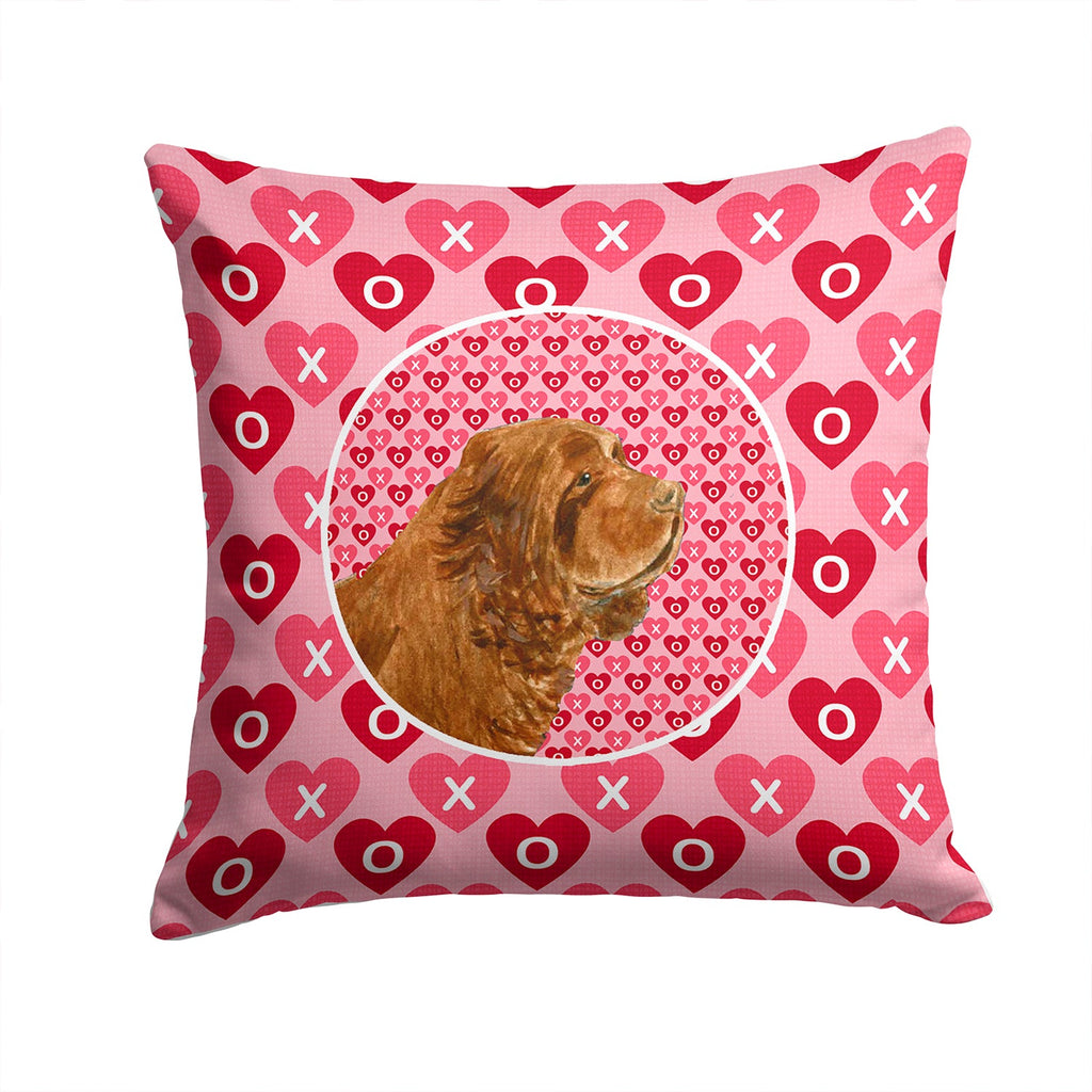 Sussex Spaniel Hearts Love Valentine's Day Decorative Throw Pillow 14x14 Indoor Outdoor Accent Cushion, Fabric Cover with Insert for Sofa, Bed, Porch & Living Room