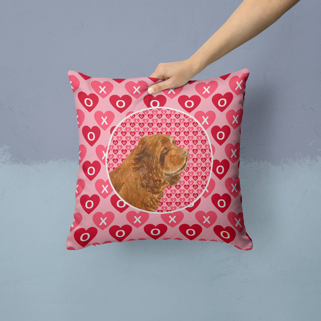 Sussex Spaniel Hearts Love Valentine's Day Decorative Throw Pillow 14x14 Indoor Outdoor Accent Cushion, Fabric Cover with Insert for Sofa, Bed, Porch & Living Room