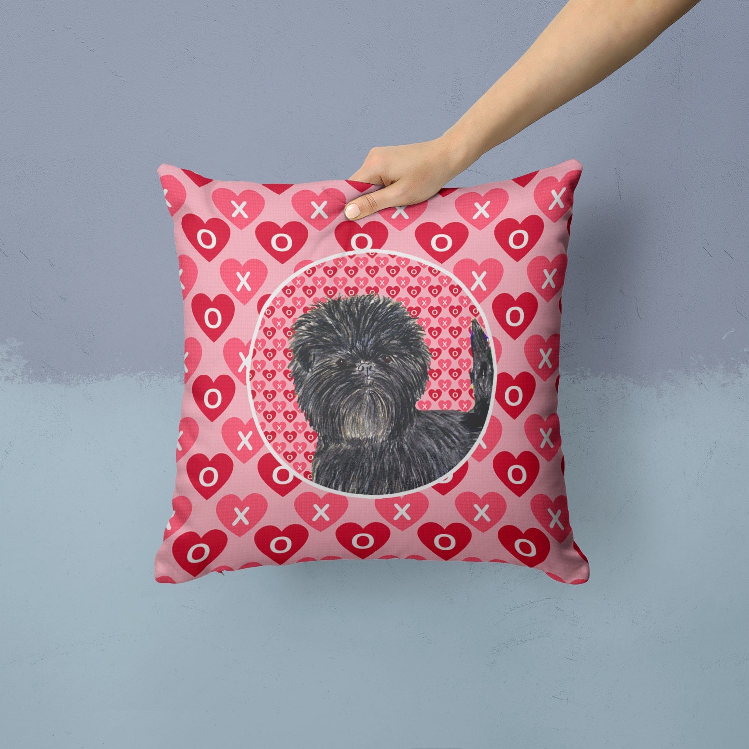 Affenpinscher Hearts Love and Valentine's Day Portrait Decorative Throw Pillow 14x14 Indoor Outdoor Accent Cushion, Fabric Cover with Insert for Sofa, Bed, Porch & Living Room