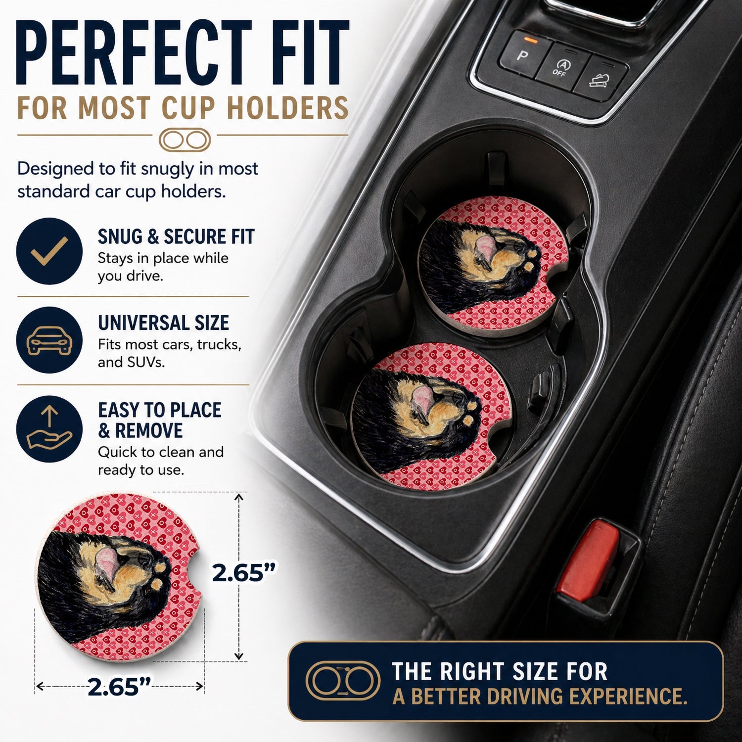 Tibetan Mastiff Hearts Love Valentine's Day Set of 2 Cup Holder Car Coasters Absorbent Round Sandstone Coasters Gifts for Men or Women, 2.5, Multicolor