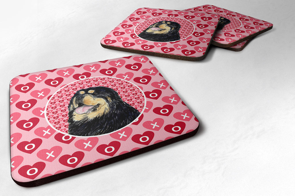 Tibetan Mastiff Hearts Love Valentine's Day Foam Coasters Set of 4 Cup Coasters for Indoor Outdoor, Tabletop Protection, Anti Slip, Mouse pad Material