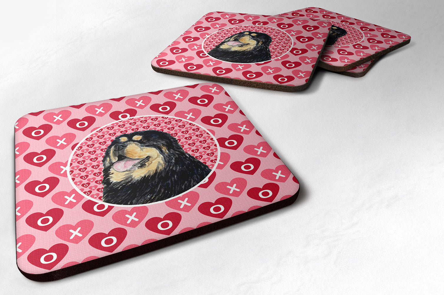 Tibetan Mastiff Hearts Love Valentine's Day Foam Coasters Set of 4 Cup Coasters for Indoor Outdoor, Tabletop Protection, Anti Slip, Mouse pad Material