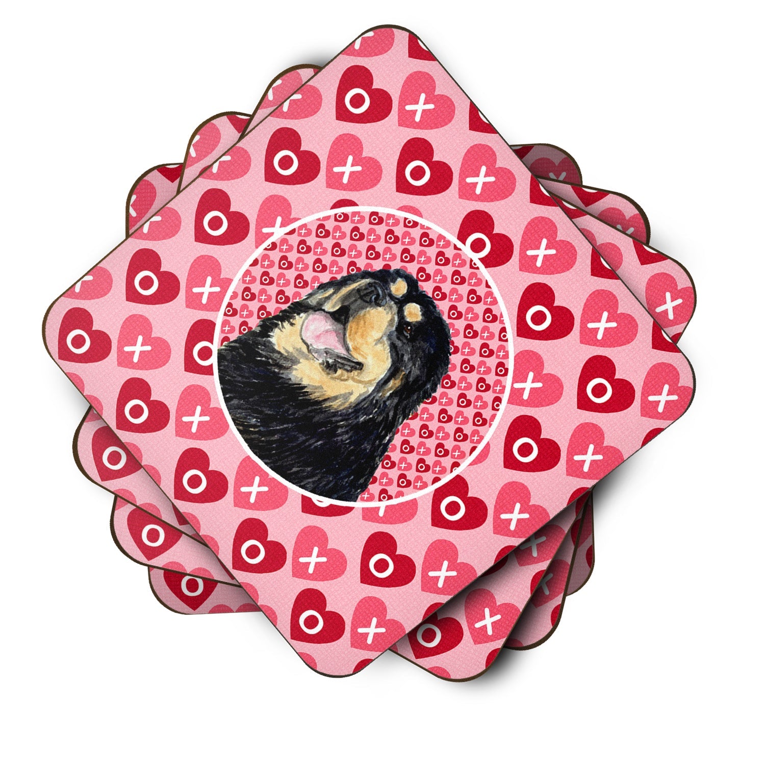 Tibetan Mastiff Hearts Love Valentine's Day Foam Coasters Set of 4 Cup Coasters for Indoor Outdoor, Tabletop Protection, Anti Slip, Mouse pad Material