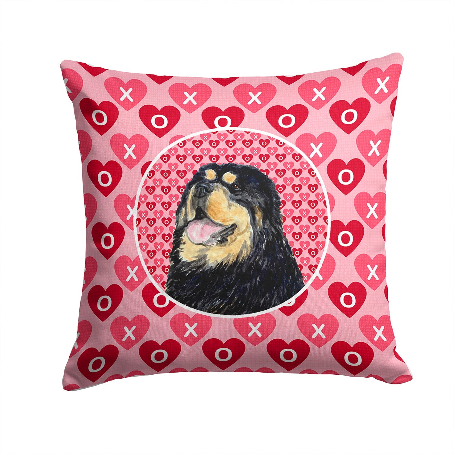Tibetan Mastiff Hearts Love Valentine's Day Decorative Throw Pillow 14x14 Indoor Outdoor Accent Cushion, Fabric Cover with Insert for Sofa, Bed, Porch & Living Room