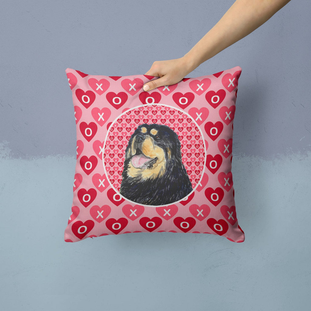 Tibetan Mastiff Hearts Love Valentine's Day Decorative Throw Pillow 14x14 Indoor Outdoor Accent Cushion, Fabric Cover with Insert for Sofa, Bed, Porch & Living Room