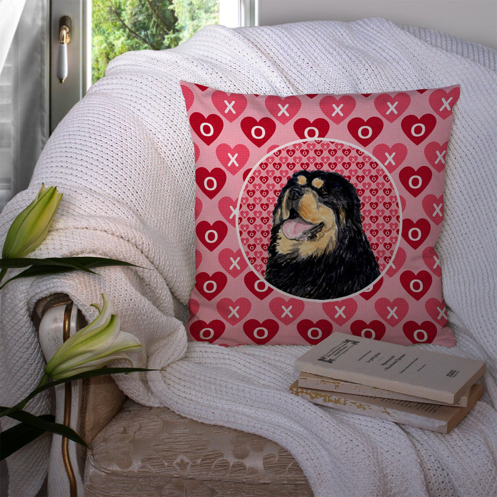 Tibetan Mastiff Hearts Love Valentine's Day Decorative Throw Pillow 14x14 Indoor Outdoor Accent Cushion, Fabric Cover with Insert for Sofa, Bed, Porch & Living Room