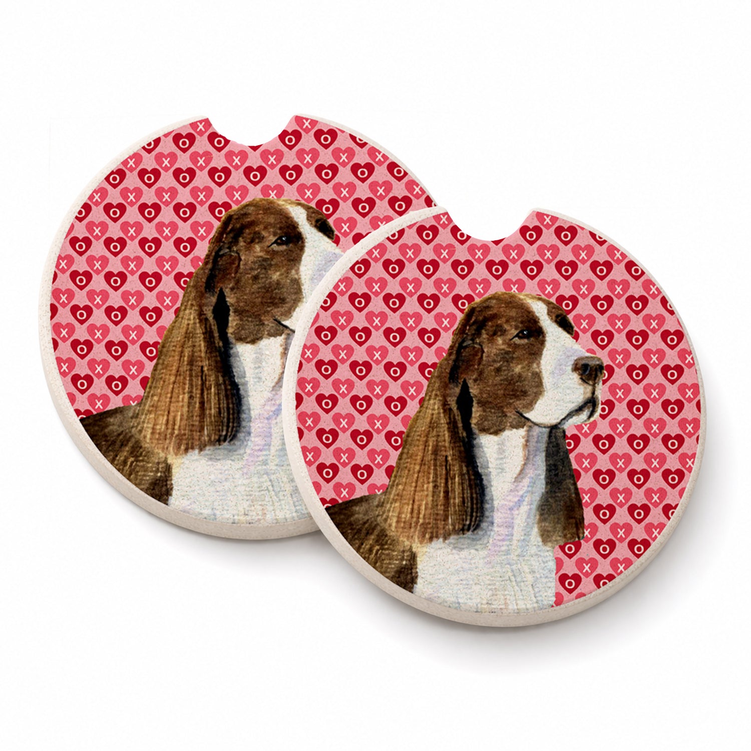 Springer Spaniel Hearts Love Valentine's Day Set of 2 Cup Holder Car Coasters Absorbent Round Sandstone Coasters Gifts for Men or Women, 2.5, Multicolor