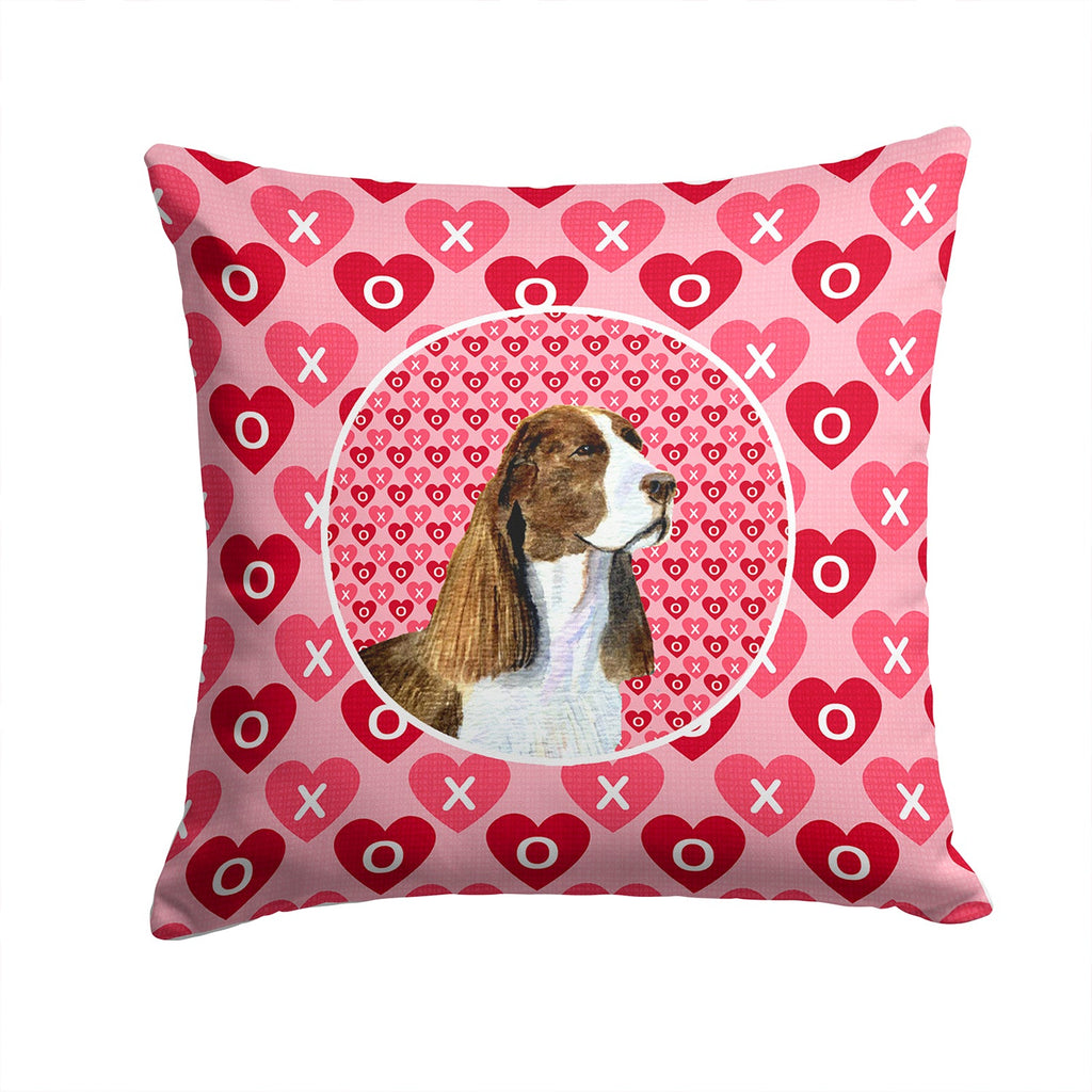 Springer Spaniel Hearts Love Valentine's Day Decorative Throw Pillow 14x14 Indoor Outdoor Accent Cushion, Fabric Cover with Insert for Sofa, Bed, Porch & Living Room