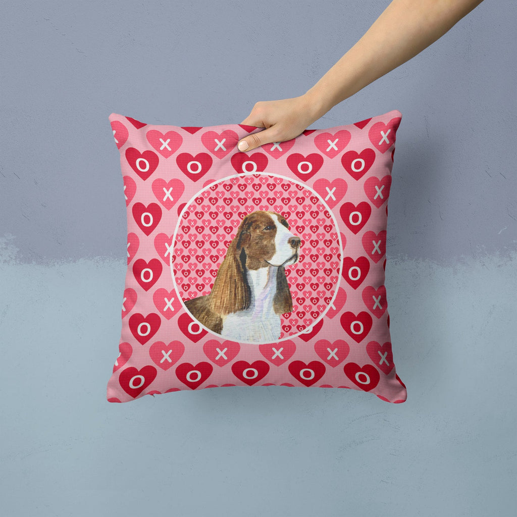 Springer Spaniel Hearts Love Valentine's Day Decorative Throw Pillow 14x14 Indoor Outdoor Accent Cushion, Fabric Cover with Insert for Sofa, Bed, Porch & Living Room
