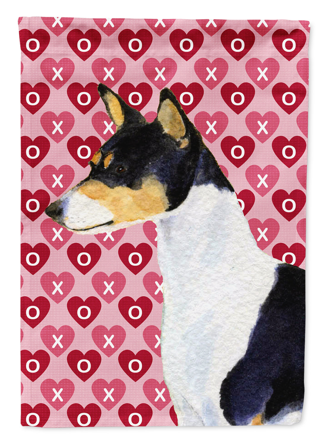 Basenji Hearts Love and Valentine's Day Portrait House Flag 28x40 Porch Sleeve Pole Decorative Outside Yard Banner Artwork Wall Hanging, Polyester