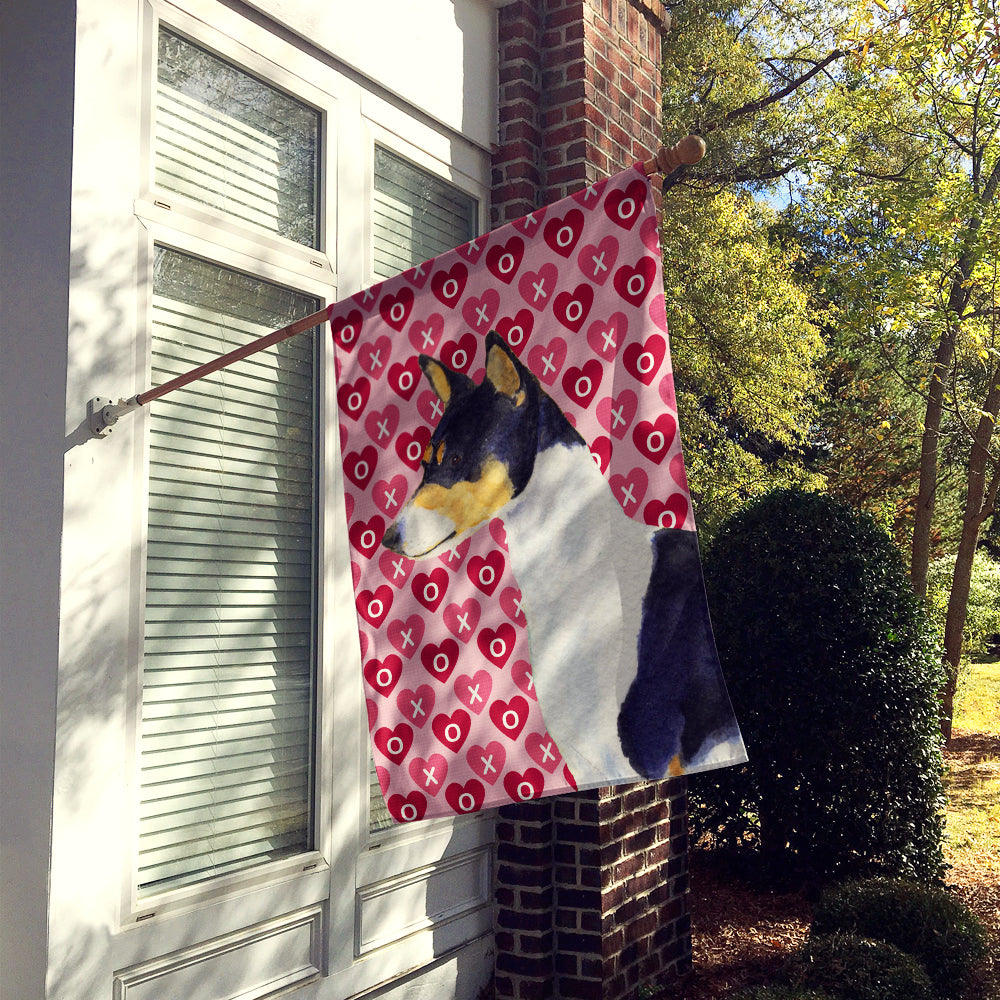 Basenji Hearts Love and Valentine's Day Portrait House Flag 28x40 Porch Sleeve Pole Decorative Outside Yard Banner Artwork Wall Hanging, Polyester