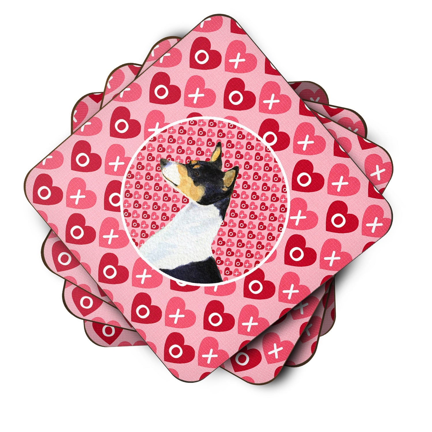 Basenji Hearts Love and Valentine's Day Portrait Foam Coasters Set of 4 Cup Coasters for Indoor Outdoor, Tabletop Protection, Anti Slip, Mouse pad Material