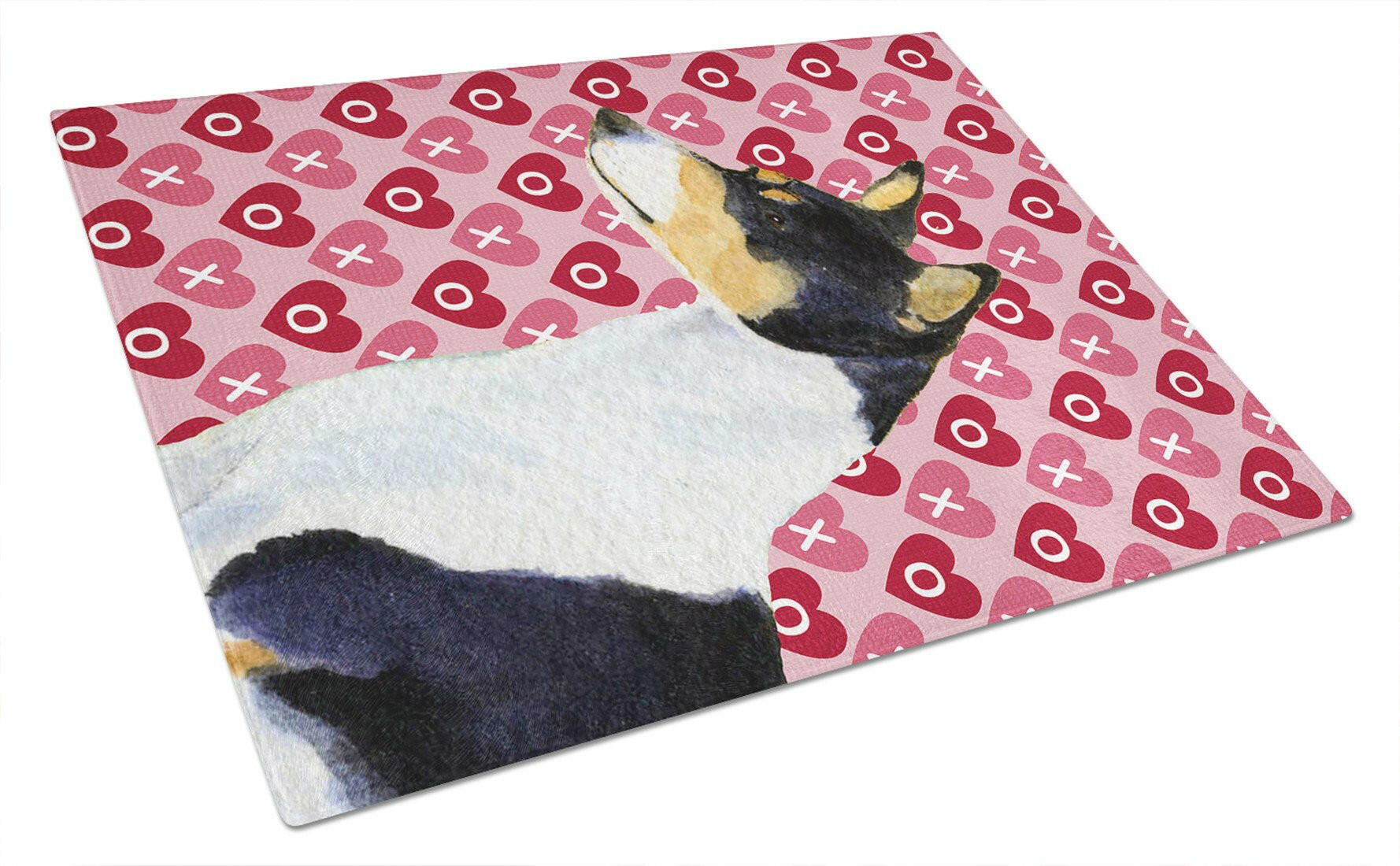 Basenji Hearts Love and Valentine's Day Portrait Cutting Board Tempered Glass Kitchen Cutting Surface, Heat Resistant Chopping, Non-Slip Feet, Food Prep & Serving