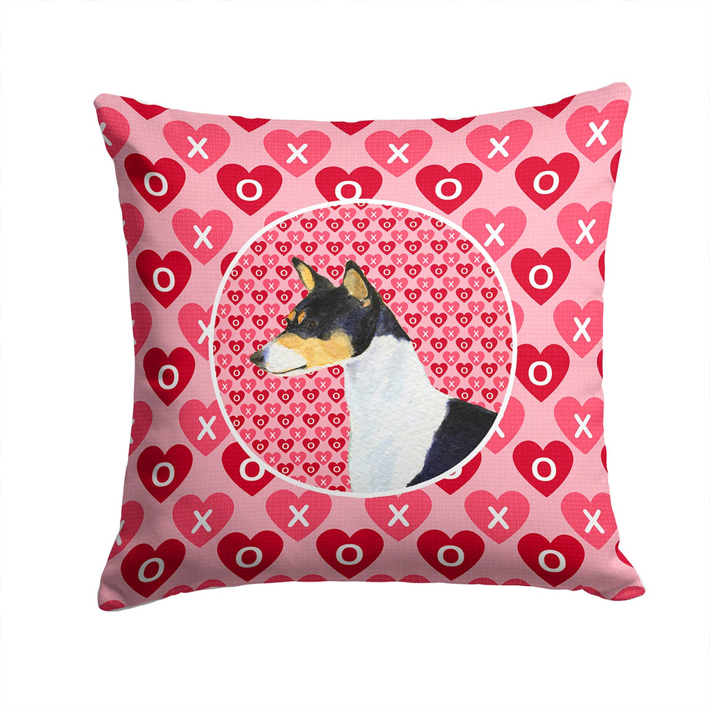 Basenji Hearts Love and Valentine's Day Portrait Decorative Throw Pillow 14x14 Indoor Outdoor Accent Cushion, Fabric Cover with Insert for Sofa, Bed, Porch & Living Room
