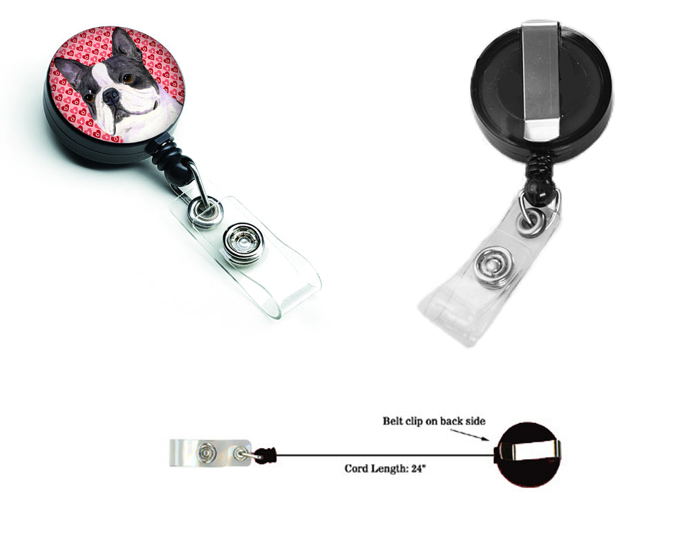 Boston Terrier Hearts Love Valentine's Day Retractable Badge Reel for Nurses ID Badge Holder with Clip Retractable Employee Badge Holder, Belt Clip