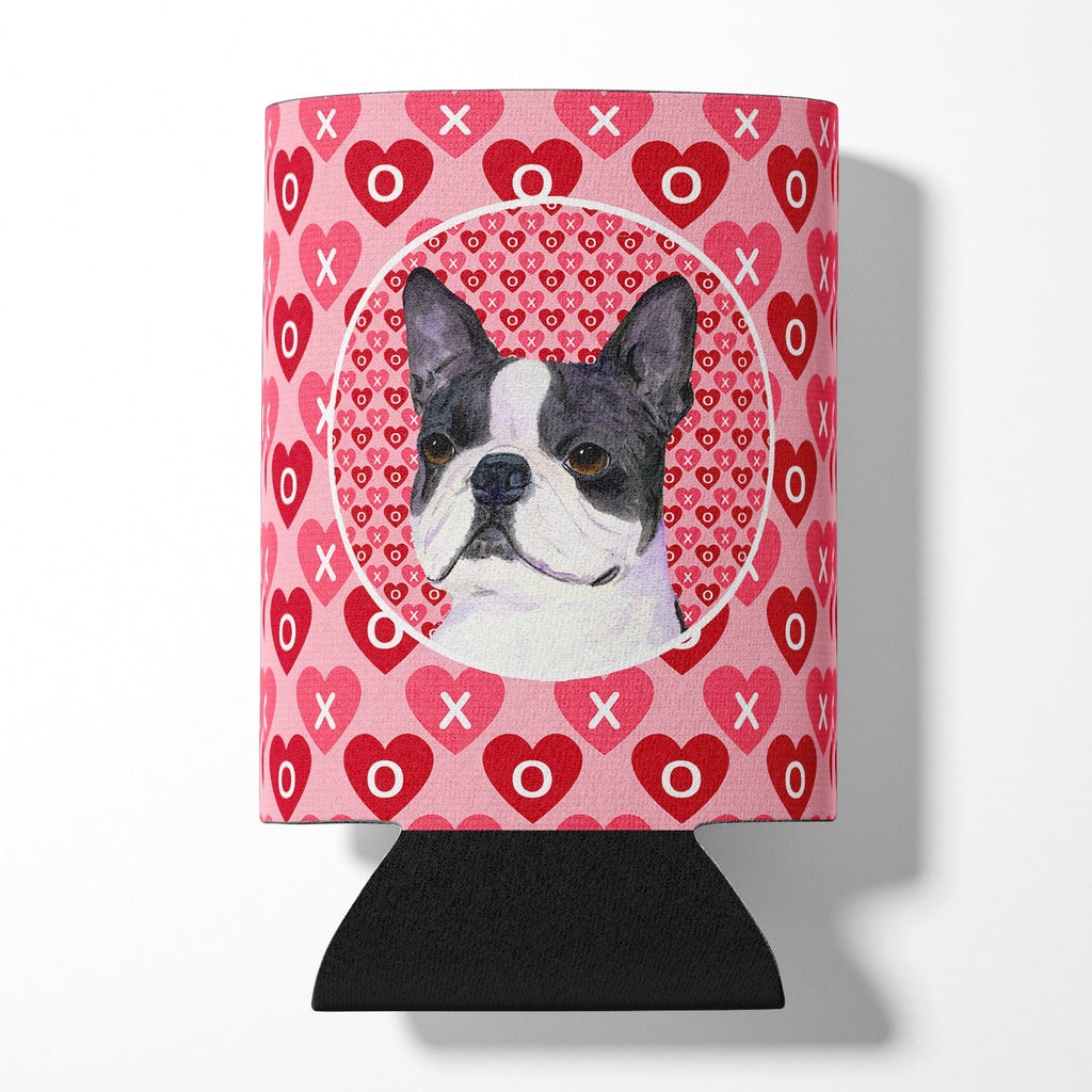 Boston Terrier Hearts Love Valentine's Day Can or Bottle Hugger Cooler Sleeve for Standard 12 oz Cans, Insulated Foam Beer & Soda Can Hugger Reusable