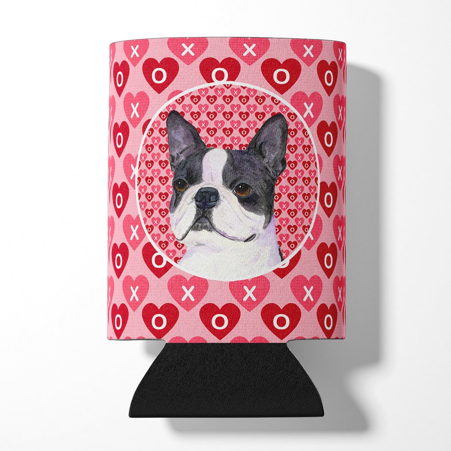 Boston Terrier Hearts Love Valentine's Day Can or Bottle Hugger Cooler Sleeve for Standard 12 oz Cans, Insulated Foam Beer & Soda Can Hugger Reusable
