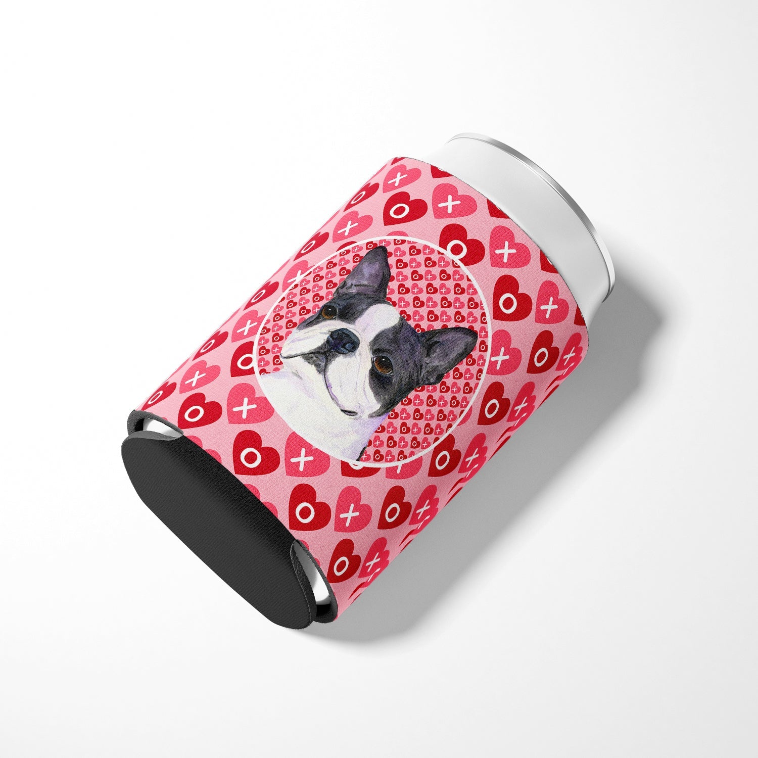 Boston Terrier Hearts Love Valentine's Day Can or Bottle Hugger Cooler Sleeve for Standard 12 oz Cans, Insulated Foam Beer & Soda Can Hugger Reusable