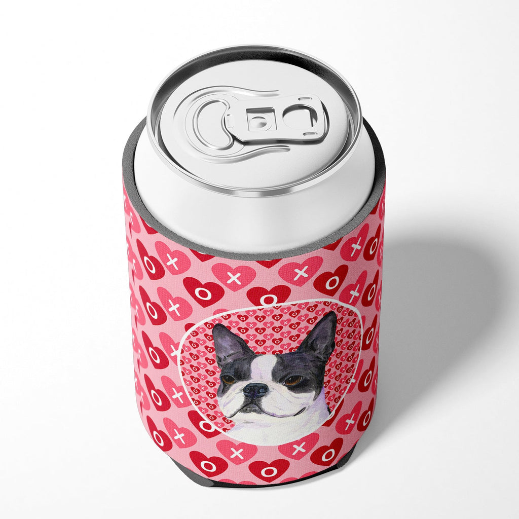 Boston Terrier Hearts Love Valentine's Day Can or Bottle Hugger Cooler Sleeve for Standard 12 oz Cans, Insulated Foam Beer & Soda Can Hugger Reusable