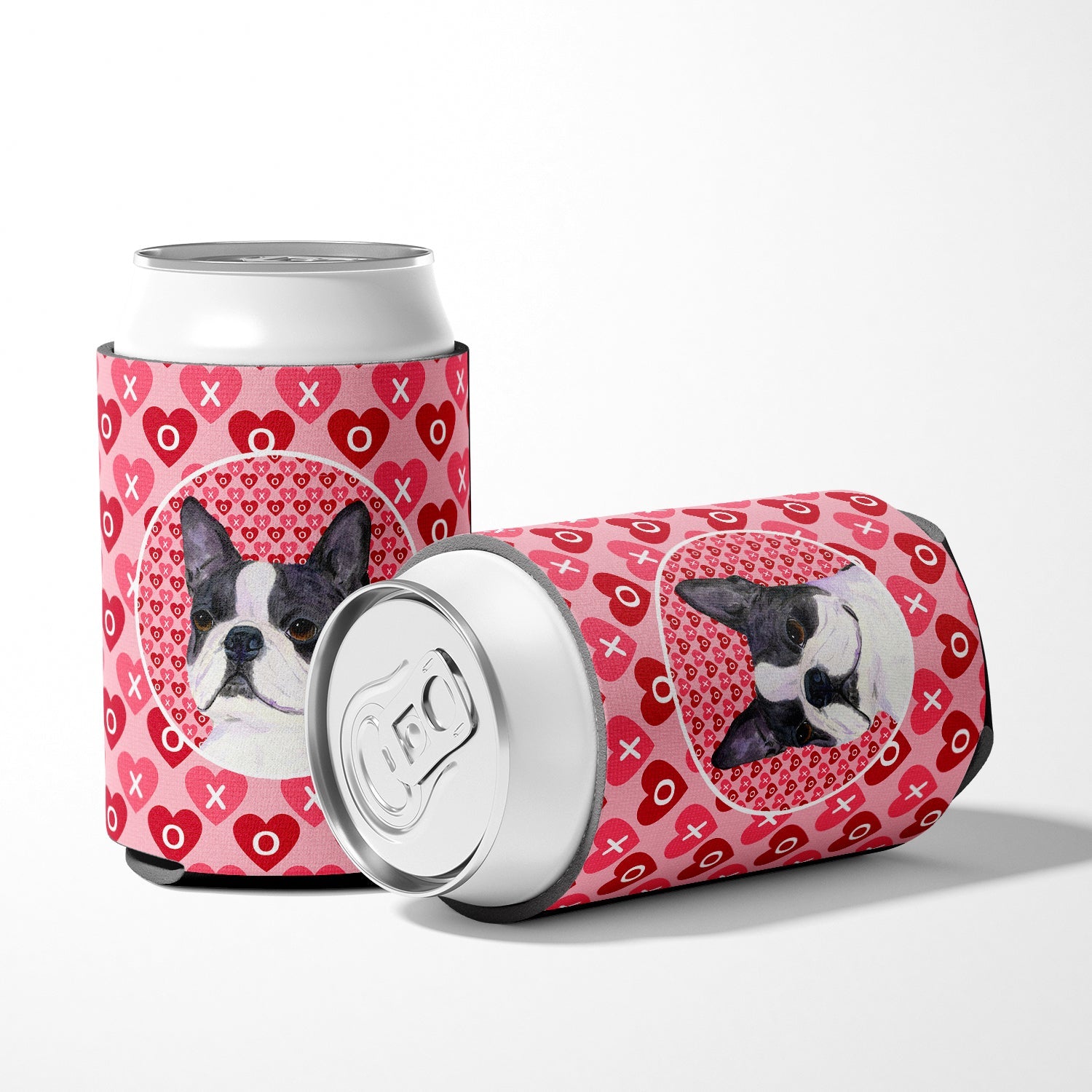 Boston Terrier Hearts Love Valentine's Day Can or Bottle Hugger Cooler Sleeve for Standard 12 oz Cans, Insulated Foam Beer & Soda Can Hugger Reusable