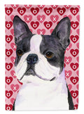 Boston Terrier Hearts Love Valentine's Day House Flag 28x40 Porch Sleeve Pole Decorative Outside Yard Banner Artwork Wall Hanging, Polyester