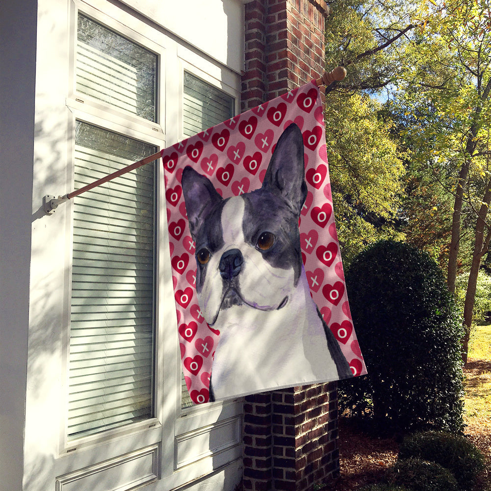 Boston Terrier Hearts Love Valentine's Day House Flag 28x40 Porch Sleeve Pole Decorative Outside Yard Banner Artwork Wall Hanging, Polyester