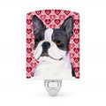 Boston Terrier Hearts Love Valentine's Day Ceramic Night Light Compact, UL-Certified, Ideal for Bedroom, Bathroom, Nursery, Hallway, Kitchen, 6x4x3, Multicolor
