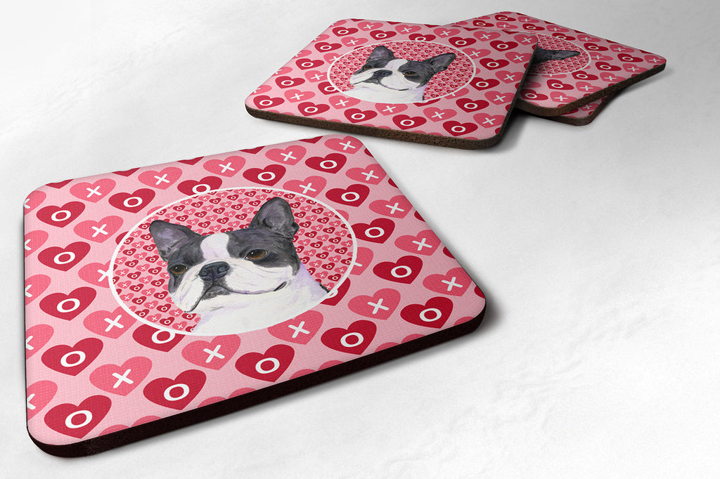 Boston Terrier Hearts Love Valentine's Day Foam Coasters Set of 4 Cup Coasters for Indoor Outdoor, Tabletop Protection, Anti Slip, Mouse pad Material