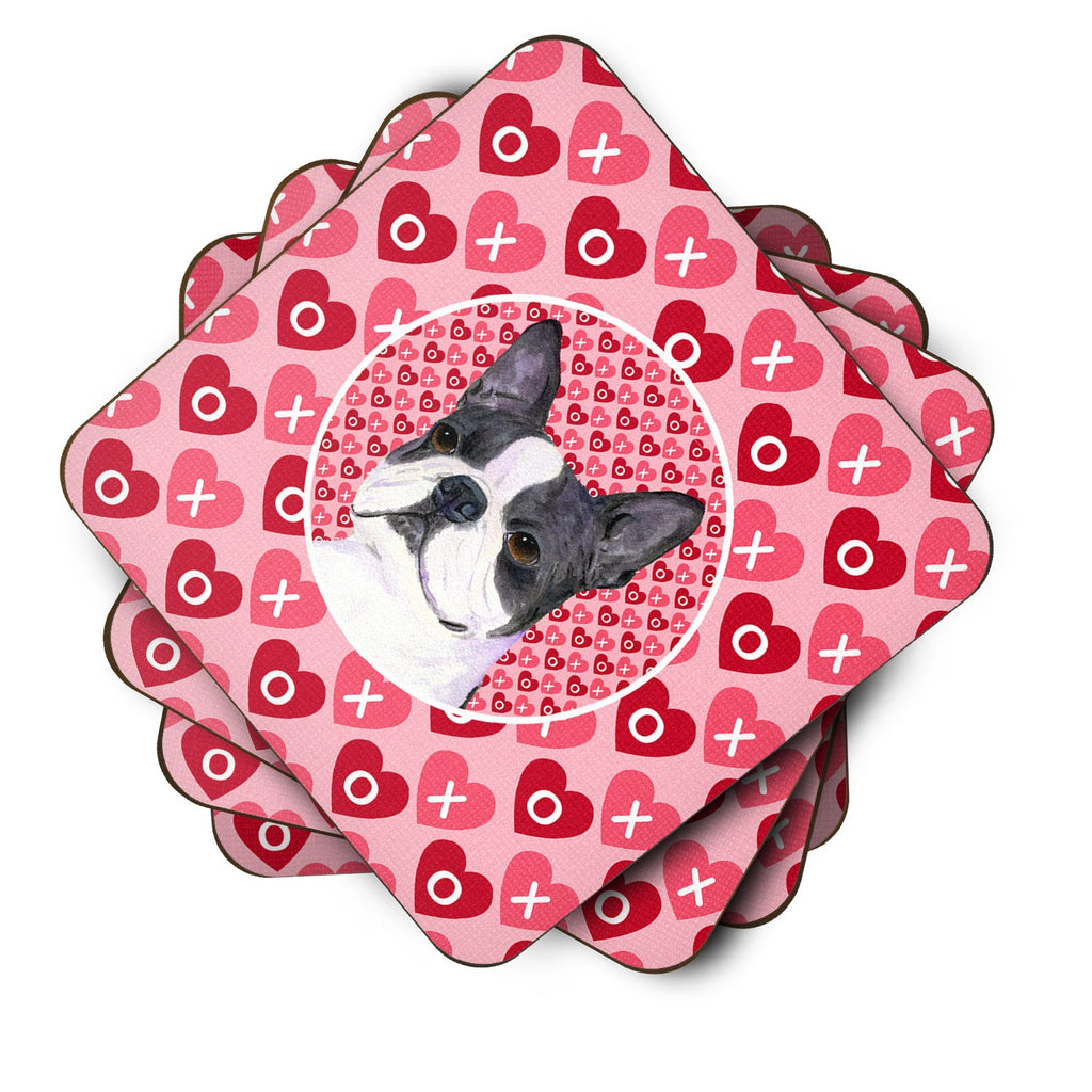 Boston Terrier Hearts Love Valentine's Day Foam Coasters Set of 4 Cup Coasters for Indoor Outdoor, Tabletop Protection, Anti Slip, Mouse pad Material